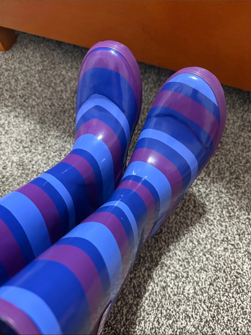 L.L. Bean Kids Striped Rain Boots - Blue & Purple | size 2 kids